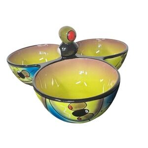 Clay Art Martini Olive 3 Bowl Condiment Server Mid Century Modern Ceramic Tray